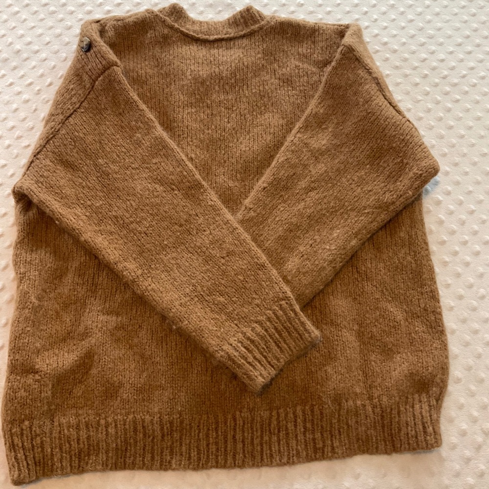 J.‎ Crew Brown Fuzzy Alpaca Wool Blend Button Shoulder Sweater Women's Large - Picture 7 of 8